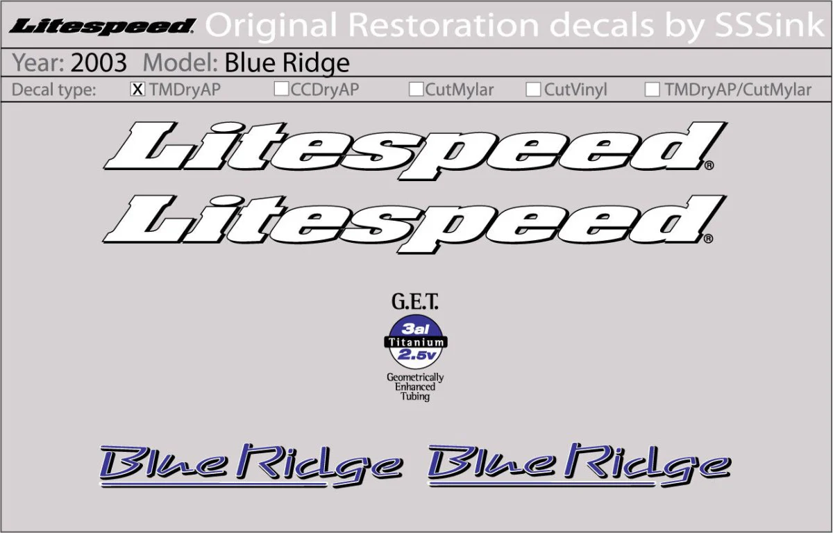 2003 Blue Ridge Decal Set