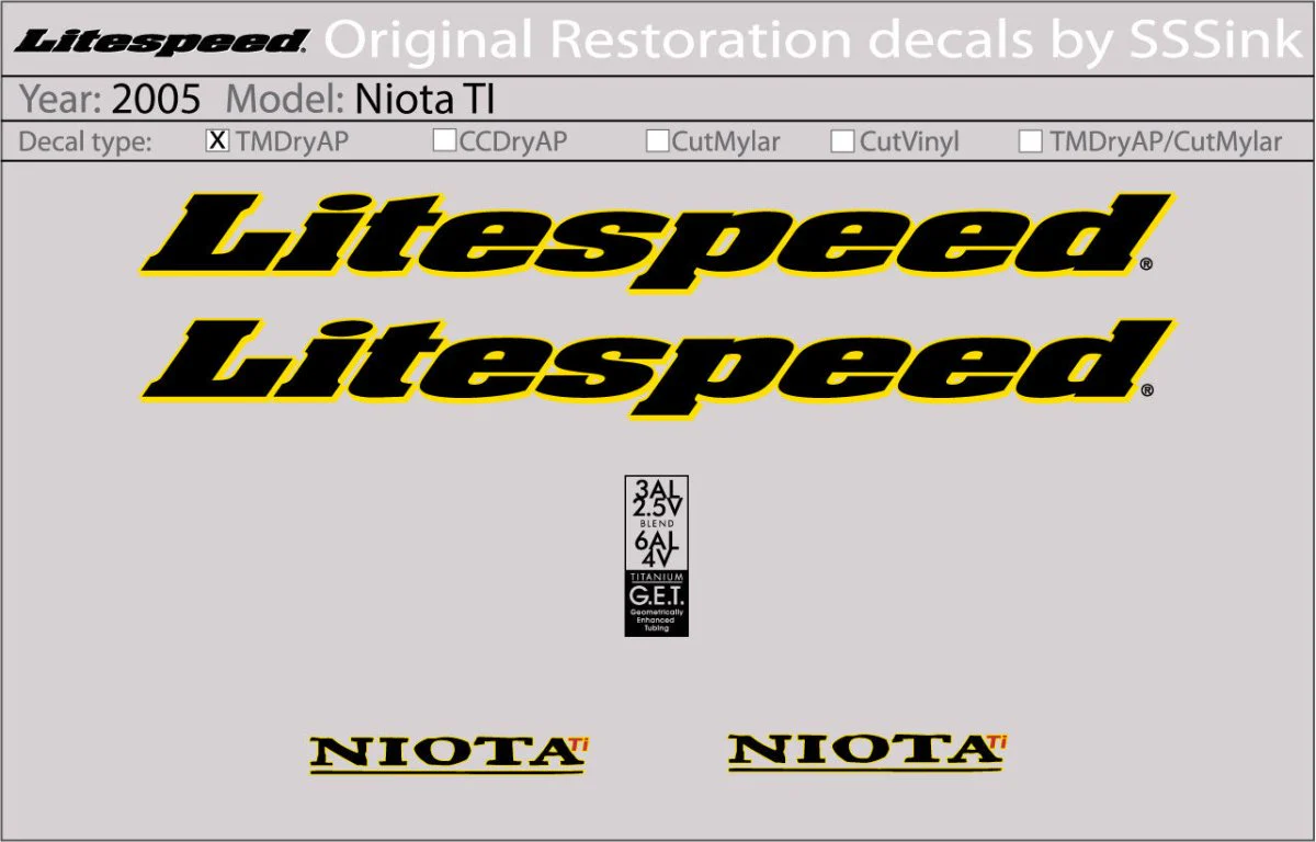 2005 Niota Ti Decal Set
